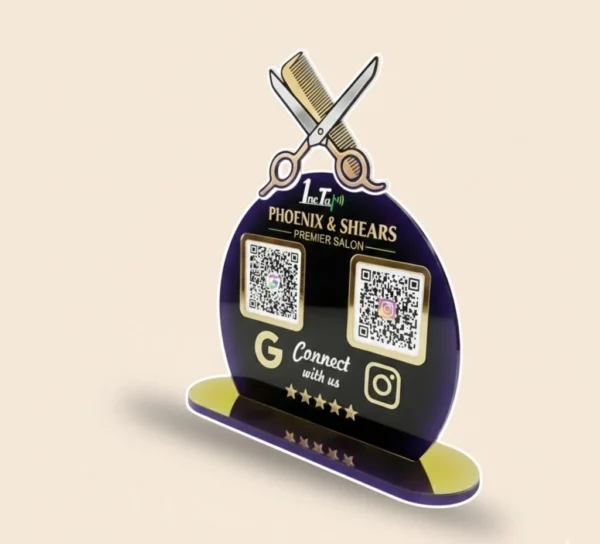 Smart NFC Double QR Tabletop Standee – Perfect for Salons